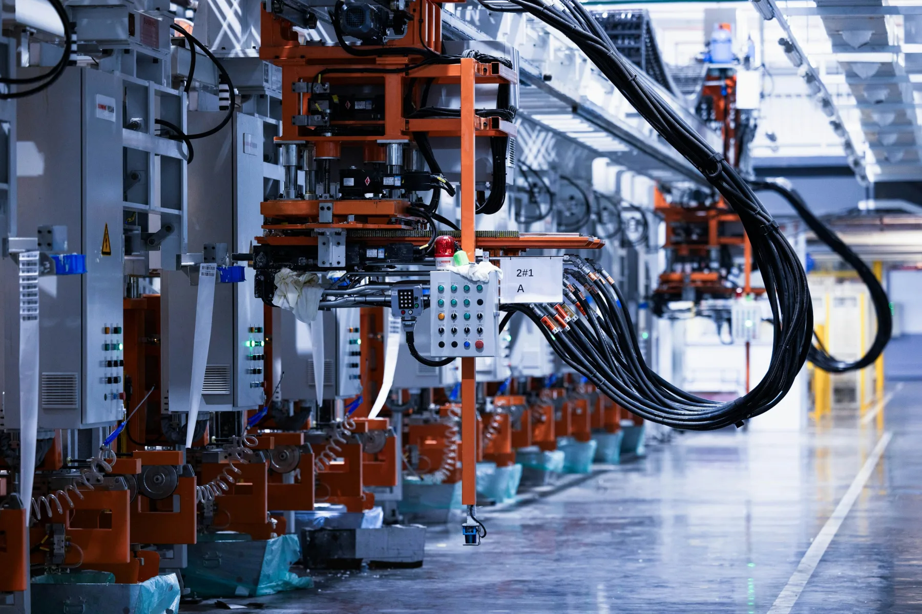 Automated industrial production equipment inside a factory